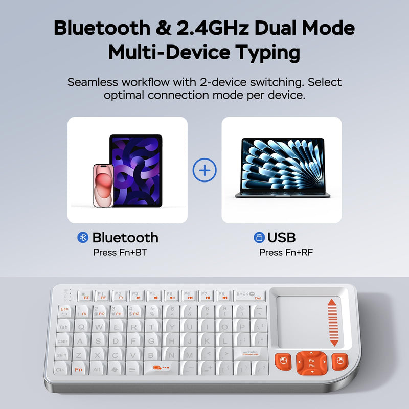 K809 Mini Keyboard with Touchpad, High-End Aluminum Alloy Frame,2.4G+BT | 1000mAh rechargeable battery,7-color backlight,ultra-thin and portable,for tv,android tv box,fire tv stick,htpc,frojector,pc