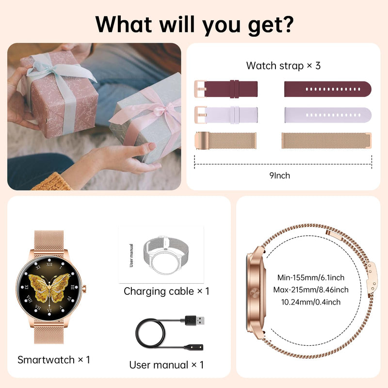 Smart Watch for Women(Answer/Make Calls), 1.27" HD Screen Fitness Tracker with Heart Rate/Sleep Monitor, 130+ Sport Modes IP68 Waterproof Activity Tracking, Smartwatch for Android Phones iPhone Rose Gold