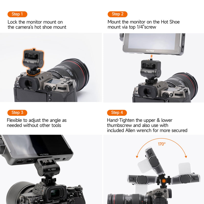 [AUSTRALIA] - Adjustable Gimbal Monitor Cold Shoe Adapter, Metal Field Monitor Mount Holder, 360 Degree Swivel and Tilt Adjustable Monitor Mount Bracket with Cold Shoe Mount, Locating Pin Design Cold Hot Adapter 