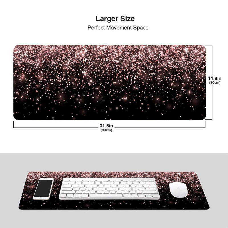 Rose Gold Glitter Black Gaming Mouse Pad Large XL Long Extended Pads Big Mousepad Keyboard Mouse Mat Desk Pad Home Office Decor Accessories for Computer Pc Laptop Rose Gold Glitter Black
