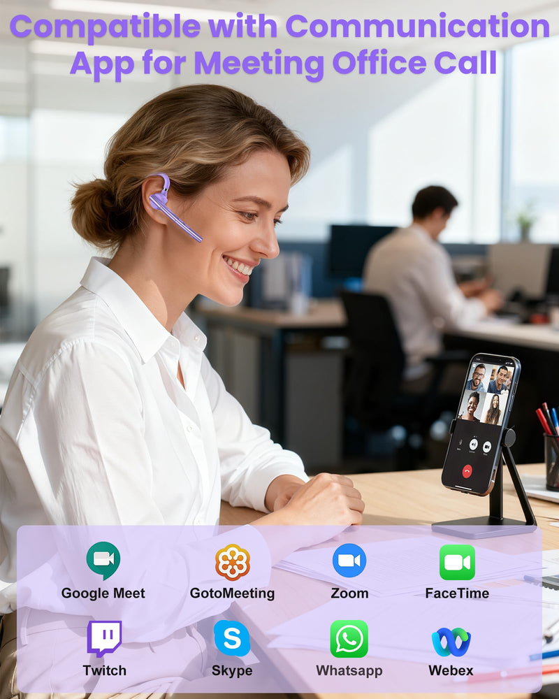 [AUSTRALIA] - New Bee Bluetooth Headset V5.1 72H Talk Dual Mic with Mute Button for Business, Wireless Hand-Free Bluetooth Earpiece with 500mAh Charging Case for Cell Phone Calls Trucker Driver Purple M54 