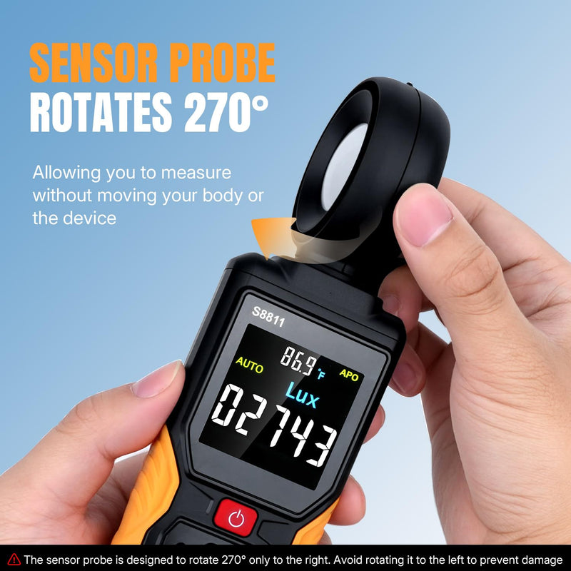[AUSTRALIA] - Mcbazel Digital Light Meter with HD Color Screen, 270° Rotatable Head & Fast 8X/s Sampling – High-Precision Illuminance Meter (200,000 Lux/FC) for LED Grow Lights, Plants, Photography & Lumen Testing 