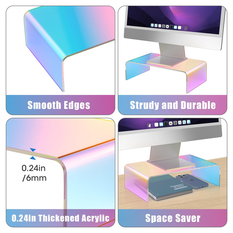 NiHome Iridescent Acrylic Computer Monitor Stand, Acrylic Laptop/PC Riser | Colorful Desktop Stand, Acrylic Monitor Riser, Durable, Ergonomic Design, Space Saving for Home and Office