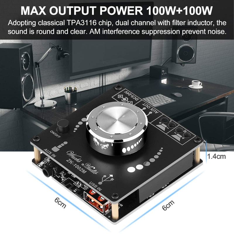 Bluetooth Amplifier Board HiFi Stereo 2.0 Channel 2 x 100 W Audio Amplifier Digital Power Amplifier with AUX/USB/Bluetooth/Flash Drive/PC USB Input 202