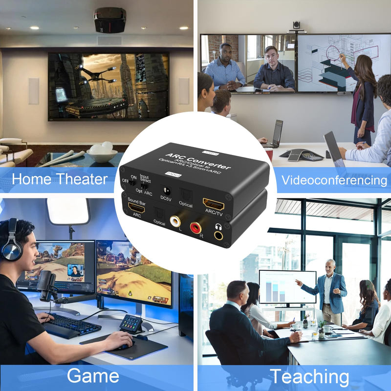 Tendak 192KHz ARC Audio Converter, HDMI ARC Audio Extractor DAC Converter, HDMI ARC SPDIF/Optical to HDMI ARC, SPDIF/Optical, L/R or 3.5 mm Jack Stereo for TV, Digital to Analog Audio Converter