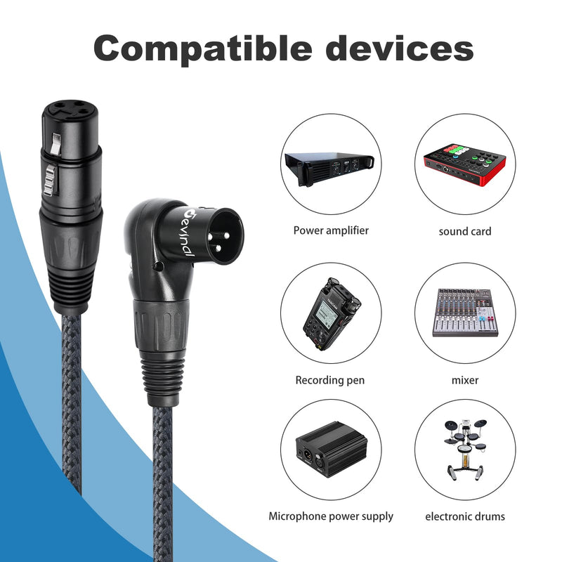 Devinal Right Angle XLR Cable, Adjustable-Angle Male to Straight Female Microphone Cable Cord, 90 Degree XLR Adapter for Sound Devices Mixer Recorder, 1 FT, 2 Pack Angle Male 1FT