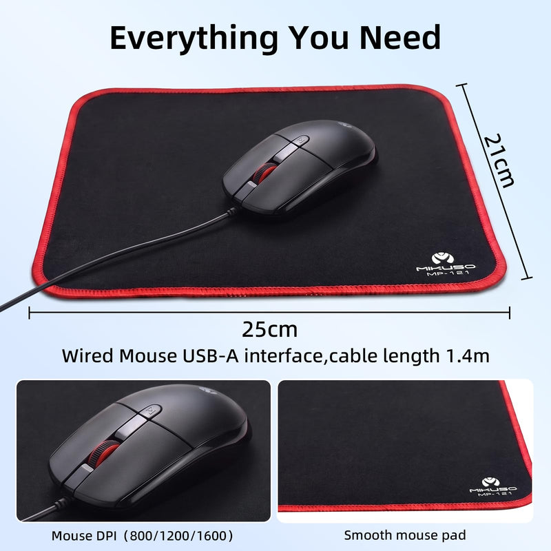 Large Print Keyboard Mouse Combo for Seniors, Wired 3-in-1 Set | 4X Oversized Print, Laser-Etched Non-Fade, Full-Size Numpad, Mouse + Pad + Dust Cover, Ergonomic Design Black（3 in 1）