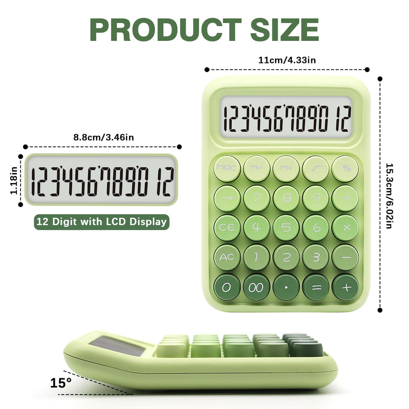 Green Calculator, UPIHO Standard Calculator,Gradient Green Calculator with 12 Digit Display and Big Buttons,Green Office Supplies and Desk Accessories,Cute Calculator for Office,School Gradient Green