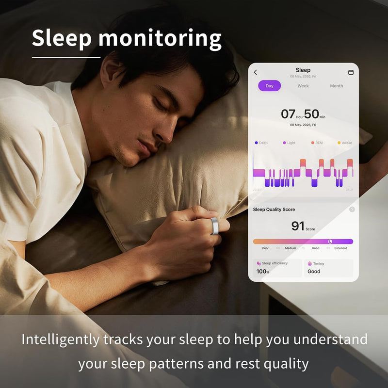 Smart Health Ring for Men and Women, IP68 Waterproof,Compatible with iOS&Android, Fitness Tracker with Heart Rate, Sleep Monitoring&Featuring Stress, Step Counting,No Subscription Rose Gold 8