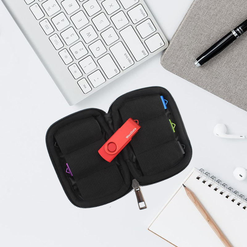 [AUSTRALIA] - Flash Drive Case, USB Drive Holder, Storage Bag for Thumb Drive, Light Weight and Easy to Put into Pockets, Protect and Store Small Items, 6 Slots Bag Black Color 