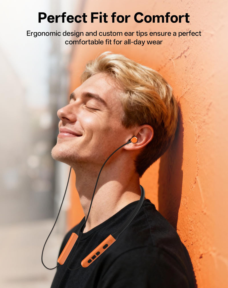 Neckband Bluetooth Headphones, Wireless Bluetooth 6.0 Earbuds with Microphone, Comfortably Light, Deep Bass Earphones 35H Playtime, IPX5 Waterproof, Magnetic Headset for Workout (Deep Orange) Deep Orange