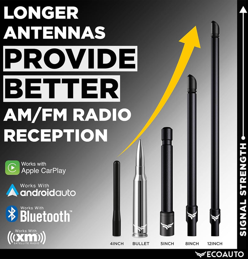 [AUSTRALIA] - 50 Cal Badass Bullet Antenna® Fits Chevy Silverado & GMC Sierra Truck Accessories — Short Replacement Antenna for Trucks — Chevy Silverado 1500 Accessories — Ditch The Whip & Upgrade Your Truck Silver/Chrome 