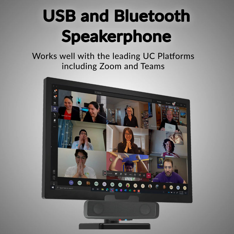 Cyber Acoustics USB & Bluetooth Speaker Bar (CA-2890BT) – USB Powered Speaker with Speakerphone for PC and Bluetooth to Simultaneously Connect to Smartphones, Clamps to Monitor, Convenient Controls USB and BT