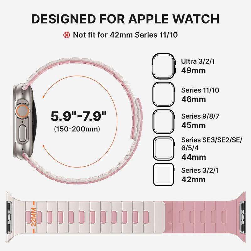 Bandletic Dual-Sided Reversible Magnetic Band Compatible with Apple Watch | Flip Either Way, One Band Gives Four Looks Instant, Stronger N56 Magnet Lies Flat Safe for Gym, Camping & Office, Men Women Starlight/Pink 49mm/46mm/45mm/44mm/42mm(series 3/2/1)