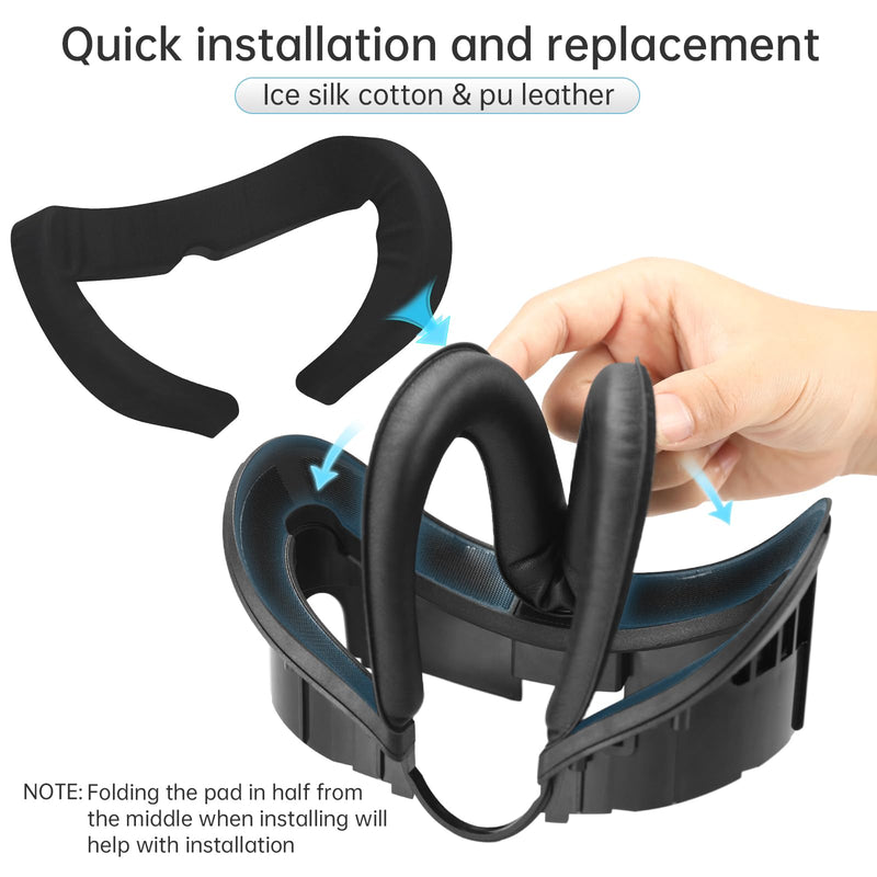 Hibloks Face Cover Pad Facial Interface Compatible with Meta/Oculus Quest 3 Accessories, Air-Circulation Design,Comes with soft breathable ice silk cotton and PU mask replacement pad(Fan Not Included) Quest 3 Face Cover