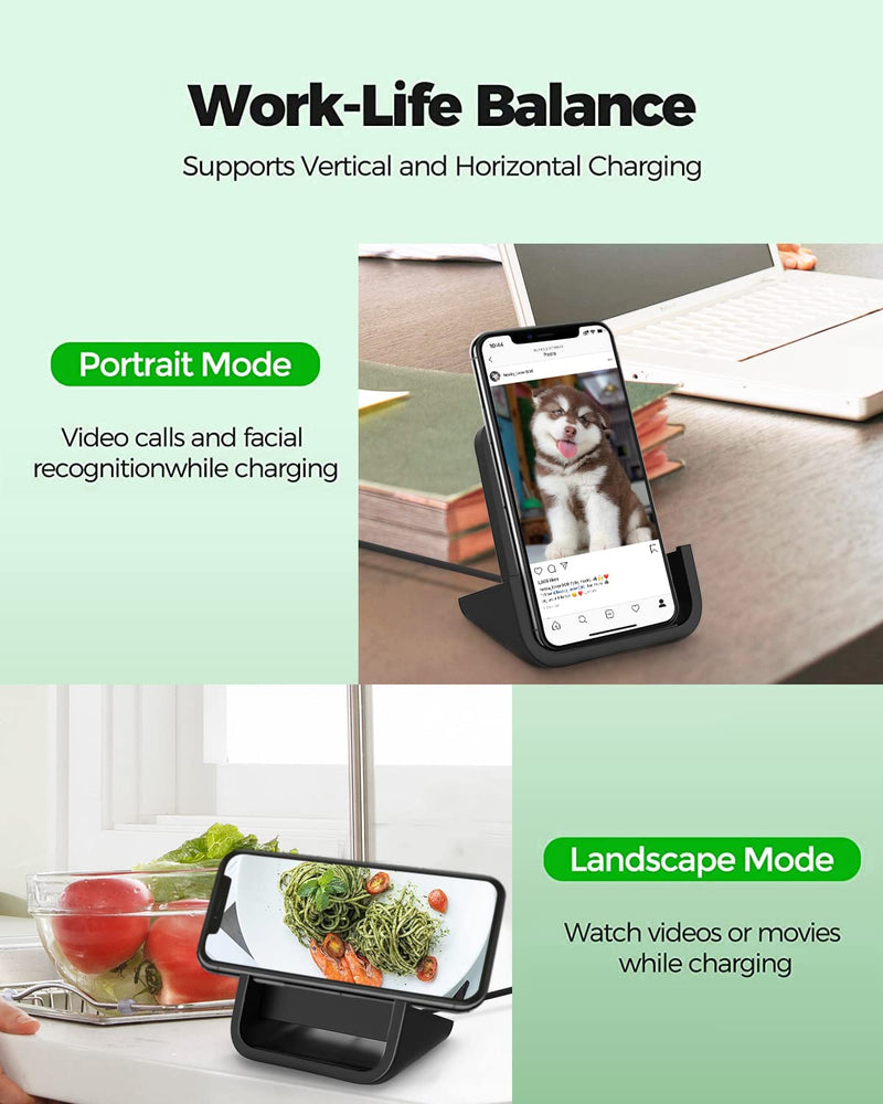 Wireless Charger YUWISS Wireless Charging Stand Cordless Charger 10/7.5/5W Compatible with iPhone 14 13 12/12 /11Pro Max/XR/XS Max/XS/X/8/8Plus Galaxy S22/S21/S9/S9+/S8/S8+ Note Black