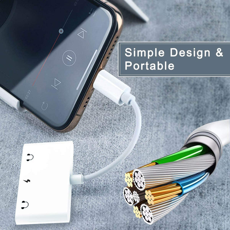 [AUSTRALIA] - 3in1 Lighting to 3.5mm,Headphone Adapter for iPhone, Dual Earphone Jack Audio and Charging Adapter,Headphone Splitter for iPhone 14/13/12/11/XS Max/XR/8/7 Plus /6/ iPad,Support iOS 10 to16 