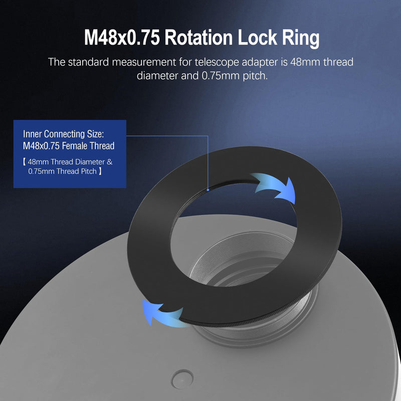 Astromania M48x0.75 Female Rotation Lock Ring Telescope Adapter, Metal Aluminum Telescope Accessories to Mount to Adapter with M48/2 Inch Male Thread for Astronomical Telescope