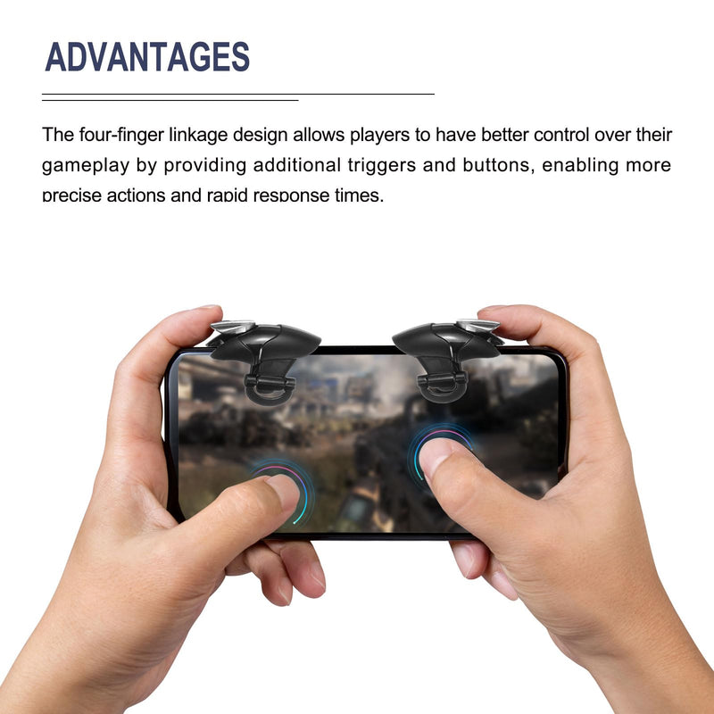 MECCANIXITY Gaming Trigger Mobile Game Controller 1 Pair Four-Finger Linkage Single Shot Button ABS High Sensitive Blue for 4.7-6.5 Inch Cell Phone