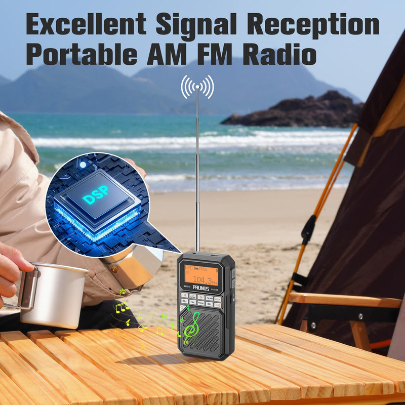 [AUSTRALIA] - PRUNUS J525 Portable Radio AM FM with Bluetooth Earphone Output & Bluetooth Speaker Mode, Preset, 2500mAh Rechargeable, Micro SD Playback with Shuffle & Sequential Play, Headphone Jack, Sleep Timer 