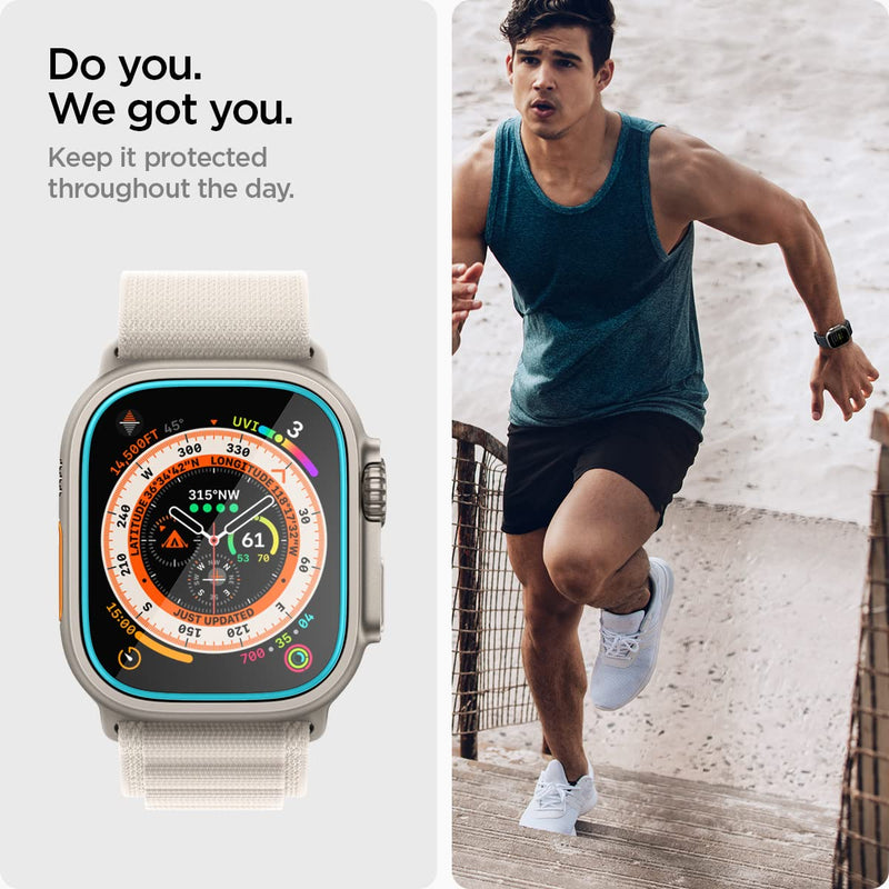 Spigen Tempered Glass Screen Protector [GlasTR EZ FIT] and Rugged Armor Pro designed for Apple Watch Ultra 3/2 (49mm) / Ultra (49mm)