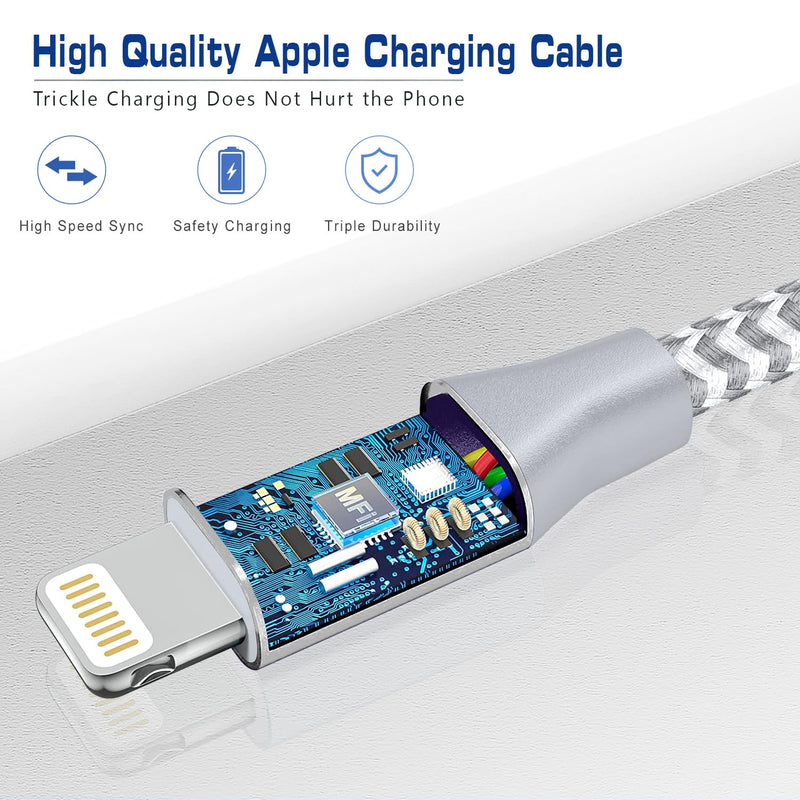 [AUSTRALIA] - [Apple MFi Certified] Short iPhone Charger 1ft 2Pack,USB A to Lightning Cord Nylon Braided 12 Inch Fast Charging iPhone Cable Compatible with iPhone 14 13 12 11 Pro/Max/Mini Xs SE2/iPad for Car 2Pack-1FT silver 