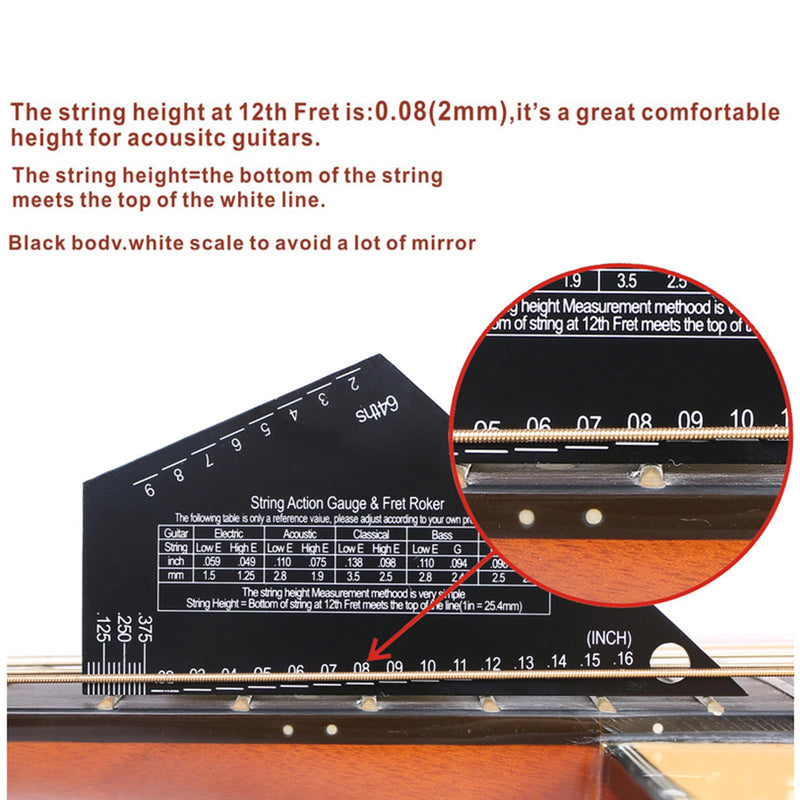 Guitar String Action Gauge String Height Ruler Guitar Fret Rocker Fret Leveling Guide High Precise Guitar Luthier Tool