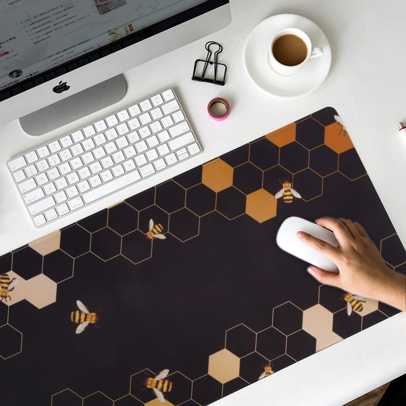 iCasso Extended Gaming Mouse Pad (35.4x15.7 in), Large Non-Slip Rubber Base Mousepad with Stitched Edges, Waterproof Keyboard Mouse Mat Desk Pad for Work, Game, Office, Home - Honeycomb