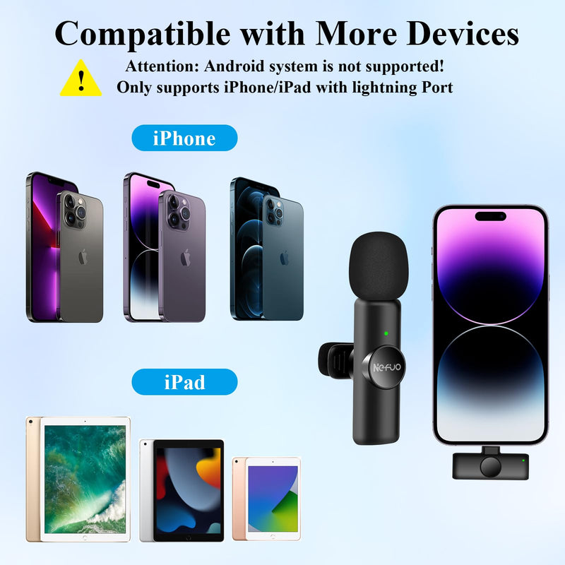 2 Pack Professional iPhone Wireless Lavalier Microphone for iPad, Crystal Clear Sound Quality with Noise Reduction Lapel Microphone Plug-Play for Interview Video Podcast Vlog YouTube TikTok Lightning Interface