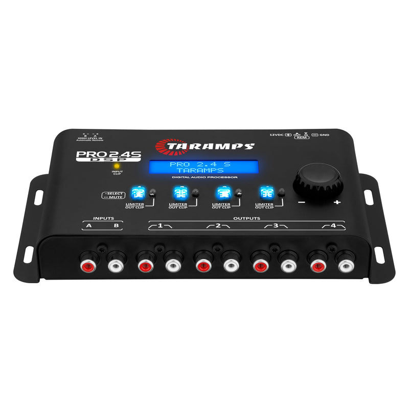 Taramps PRO 2.4S Car Audio DSP Equalizer 4 Channel Digital Crossover | Automotive DSP with 15-band EQ, active crossover, delay alignment, RCA & High-Level inputs for precise sound tuning. Black
