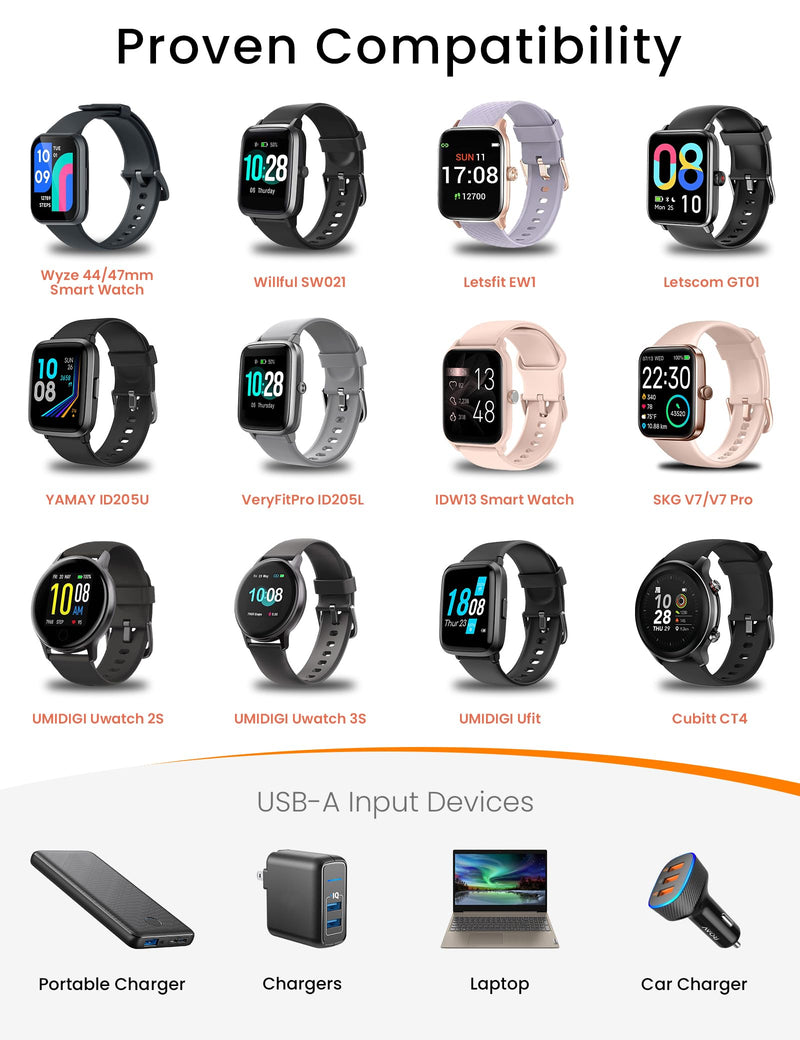 Smart Watch Charger for Skg Letsfit Cubitt Yamay Willful Fitpolo Tozo Wyze Umidigi Blackview 3.3Ft USB Magnetic Charging Cable Cord for Umidigi Uwatch 3S 3 2 2S Urun Smartwatch
