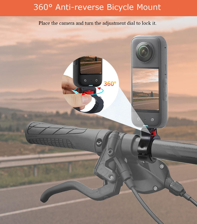 Aluminum Bike/Motorcycle Handlebar Mount for GoPro, Insta360, DJI Osmo and Fill Light, 360 Degrees Rotary Motorcycle Camera Mount Side Reinforcement Anti-Reverse