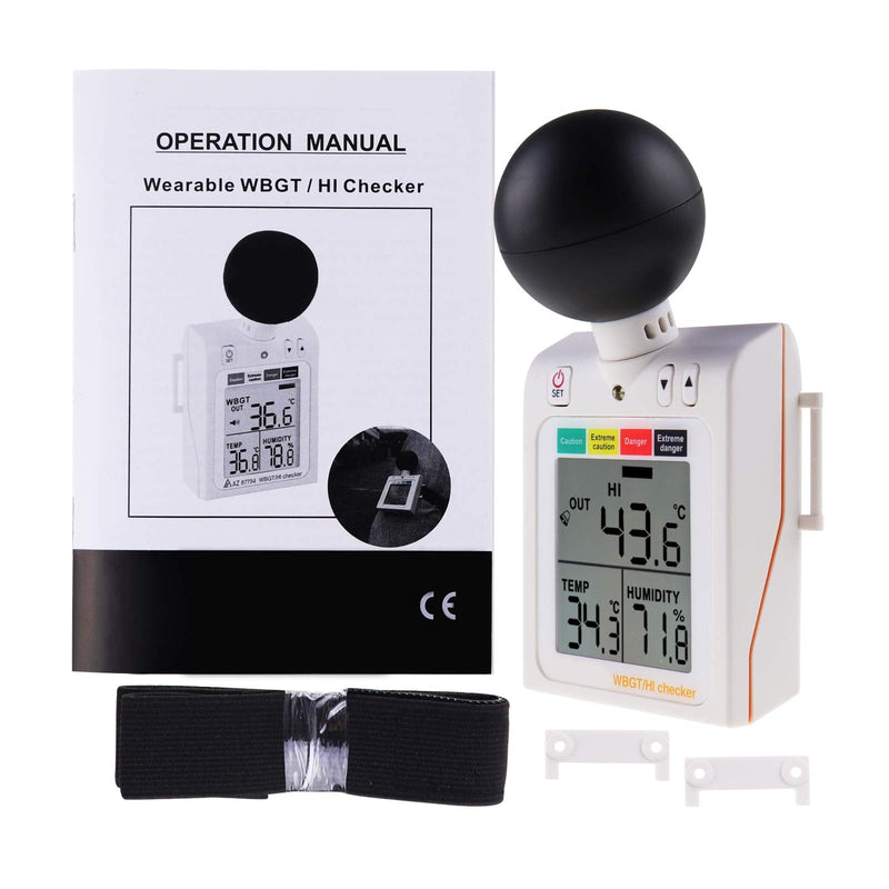 Portable 2 in 1 WBGT + HI Heat Index Checker Wet Ball Globe Temperature Heat Stress Meter Air Temperature Humidity Tester with Acoustic Alarm to Display Dangerous Levels Portable WBGT + HI-Checker