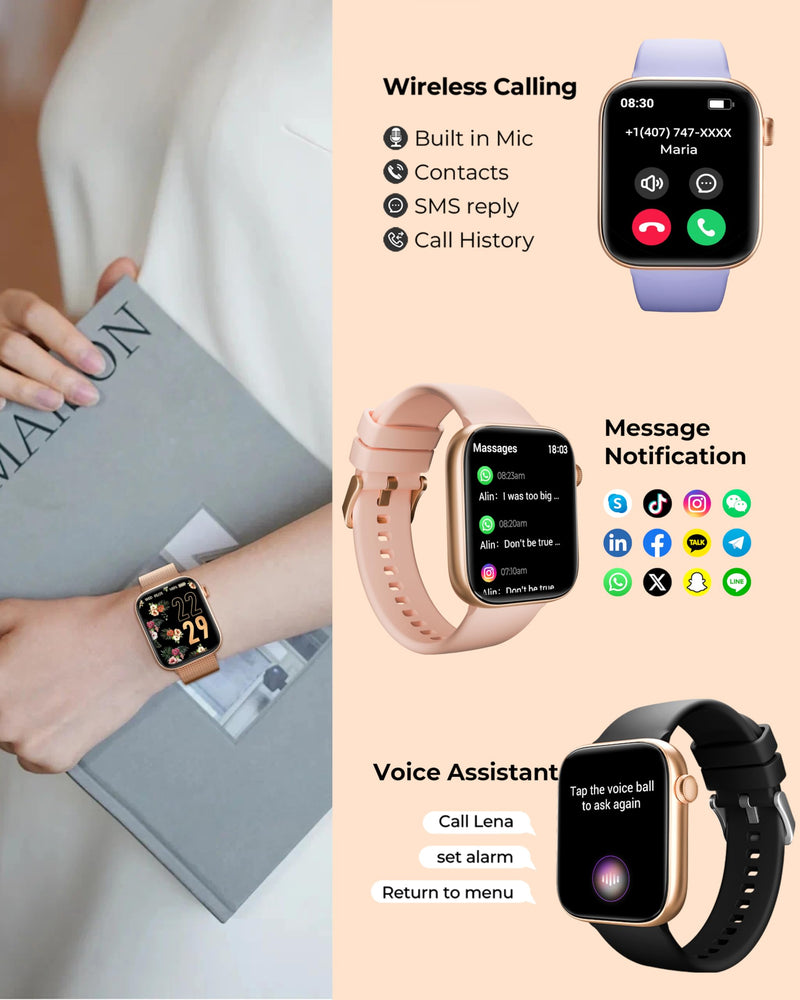 Smart Watch for Men/Women, 1.85" AMOLED Touchscreen, Make/Answer Calls, Fitness Tracker with Heart Rate, Blood Oxygen, Sport Modes, Waterproof Watches Compatible with Android & iPhone(4 Watch Bands) Rose Gold
