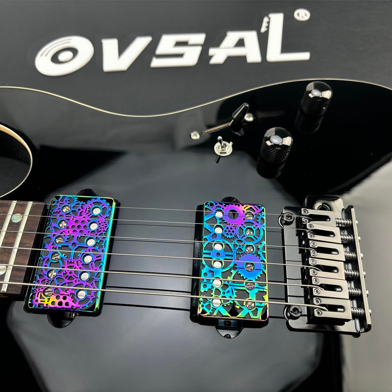 2 PCS Brass Humbucker Guitar Pickup Covers 50mm/52mm Pole Spacing engraved Guitar Pickup Covers Pickup Covers electric guitar pickup covers for Les Paul Electric Guitar (Colorful) Style A heptachrome
