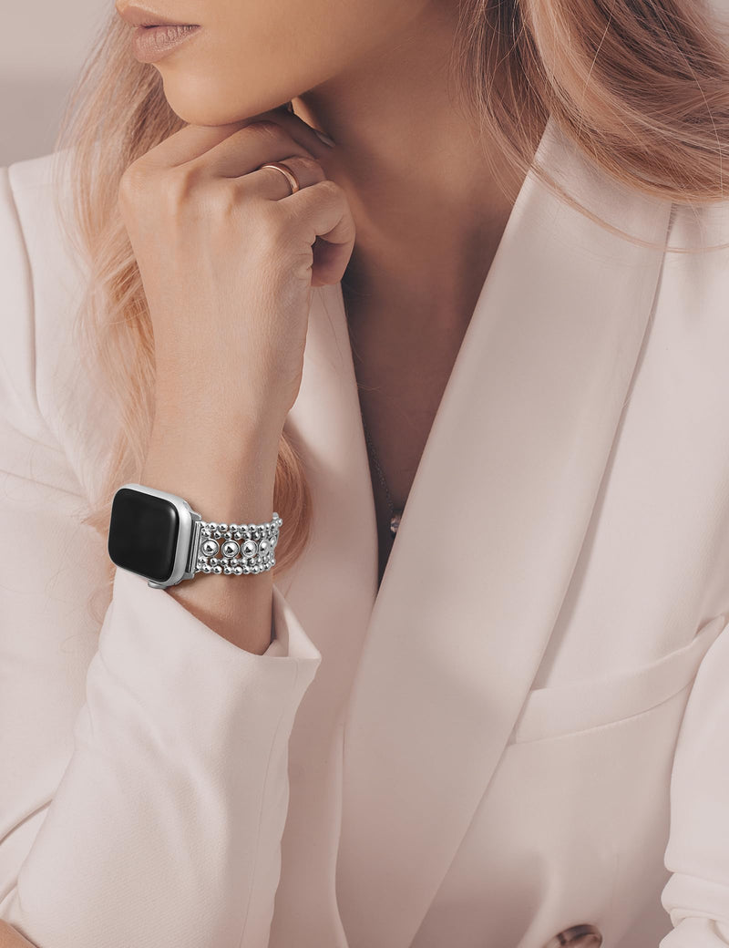 Minyee 2 Packs Band Compatible with Apple Watch Band Women 42/46/38/40/41/44/45/49mm, Celtic Knot Silicone Band & Dressy Pretty Stainless Steel Metal Fancy Studded Designer Link Bracelet