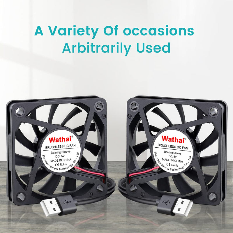 2 Packs Wathai 60mm x 10mm USB Fan 5V DC Brushless Cooling Fan