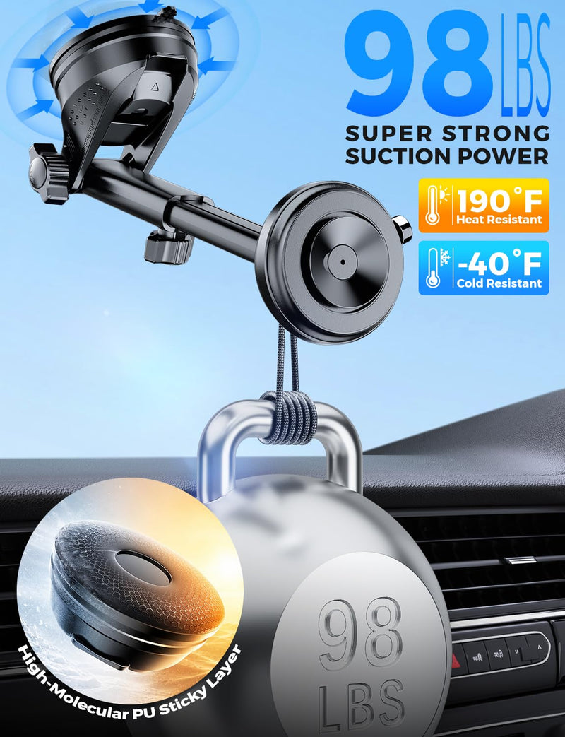 eSamcore MagSafe Car Mount, Off-Road Mag-Vacuum Lock Magnetic Phone Holder | Windshield, Dash, 20 N55 Magnet, Adjustable MagSafe stand, Mag-Vac Lock, iPhone 17 16 15 14 Pro Max, iPad, Tablet, 4.7”-11.9”