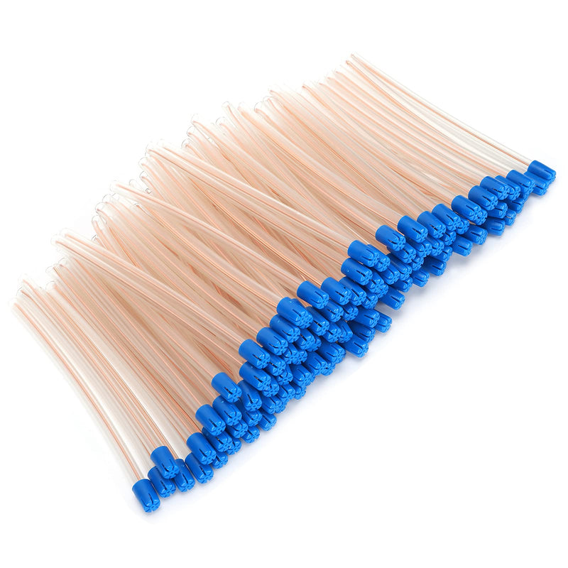 Pack of 100 Disposable Saliva Straws, Oral Care Sticks, Latex-Free Suction Tips, Flexible Transparent Tube with Blue Tips, Oral Care Accessories
