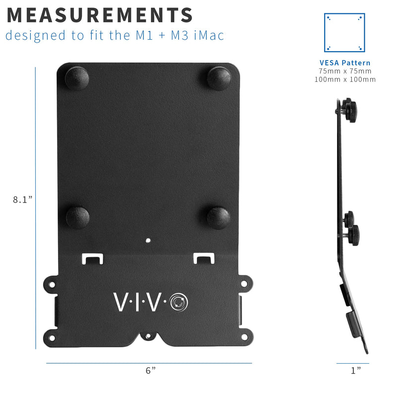 VIVO VESA Adapter Plate Bracket Kit Designed for 24 inch M1, M3, and M4 iMac Series Monitors, VESA up to 100x100, Black, Mount-MACM1