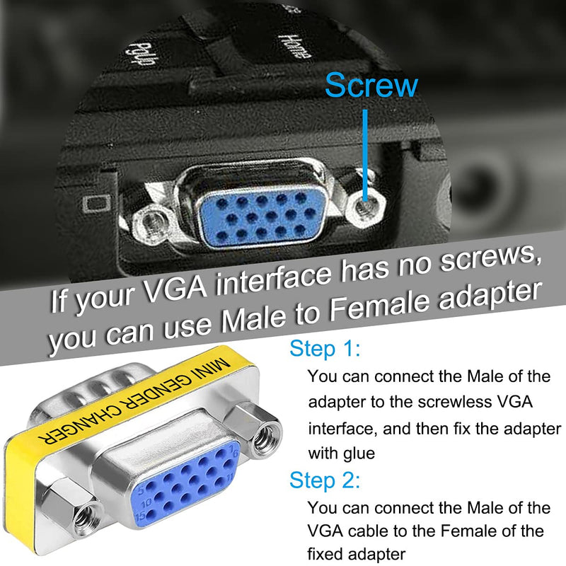 DKARDU 6 PCS VGA SVGA Coupler Connector, H15 Female to Female Male to Male Gender Changer Adapter, Male to Female Mini Gender Changer