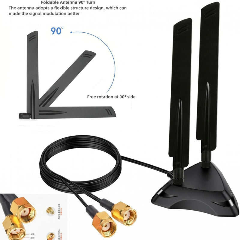 Dual Band 2.4GHz 5GHz 5.8Ghz RP-SMA Gaming WiFi 6E 802.11ac/ax Wireless Antenna with Magnetic Base for Intel AX201 AX200 PCIe NGFF USB Card PC Desktop PCIe WiFi Card Wireless Network Router