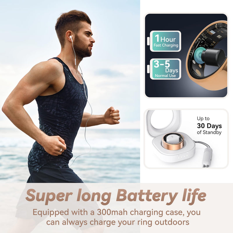 Smart Ring for Women Men, Sleep Tracker Ring with Heart Rate, Blood Oxygen, Fitness Ring for Activity Tracker/Steps/Calories, No Subscription, Waterproof Health Rings,Utra Battery Life (Rose Gold, 10)