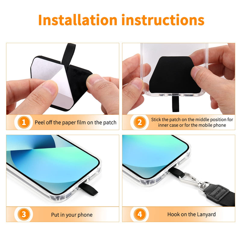 CACOE Phone Lanyard 2 Pack-2× Adjustable Neck Strap,2× Phone Patches,Universal Cell Phone Multifuctional Patch Lanyards Compatible with Most Smartphones(Black+Gray) Black+gray 21.65"