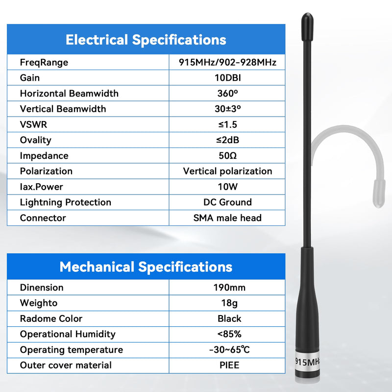 [AUSTRALIA] - 2Pcs 915MHz LoRa Antenna 10dBi Gain for Meshtastic Long Range Soft Whip Antenna 19cm Omni SMA Male with Cable Extension Cord Black 2pcs-19cm 