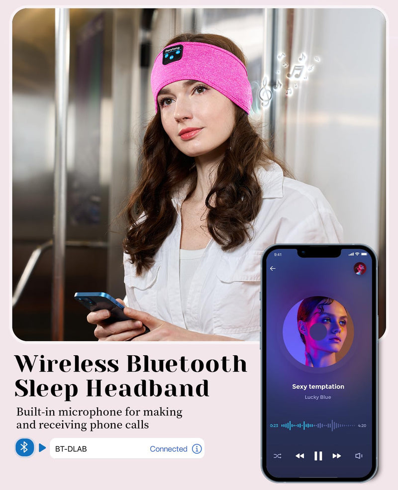 Sleep Headphones Bluetooth Headband Sleeping Headphones Headband Wireless Sleep Headband with Comfortable Earbuds for Side Sleepers, Sleeping Eye Mask for Women Men Workout Running Cool Gifts Rose Pink