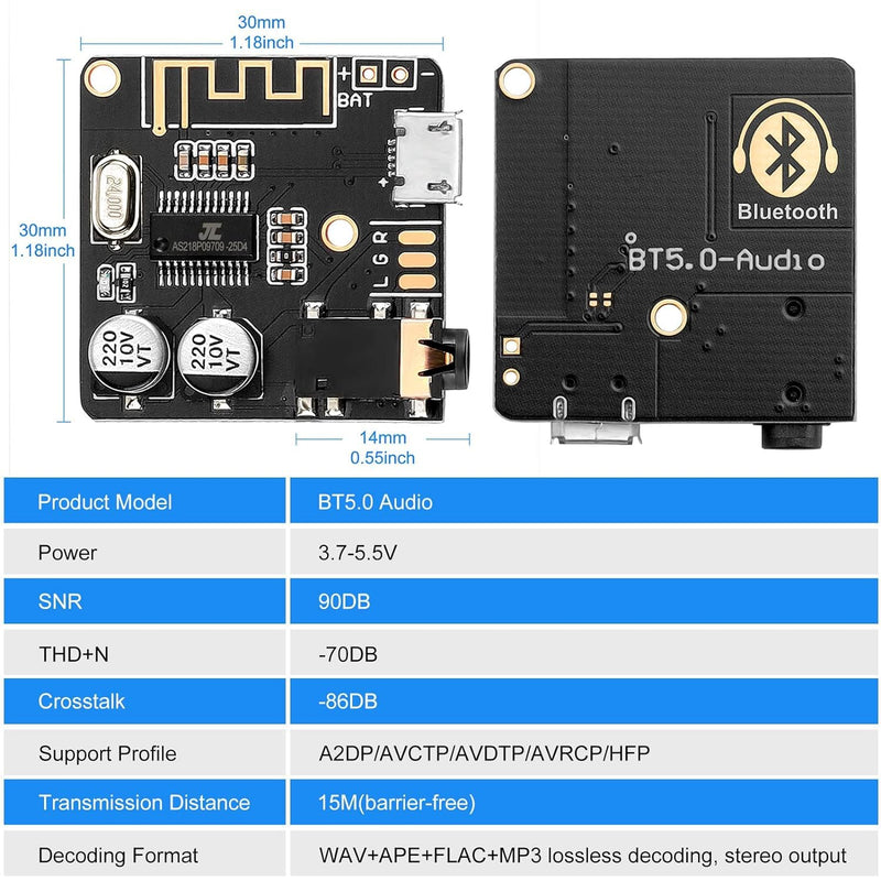 5pcs Bluetooth Audio Receiver Board BT 5.0 Stereo Audio Amplifier 3.7-5V Car Speaker Amplifier for DIY