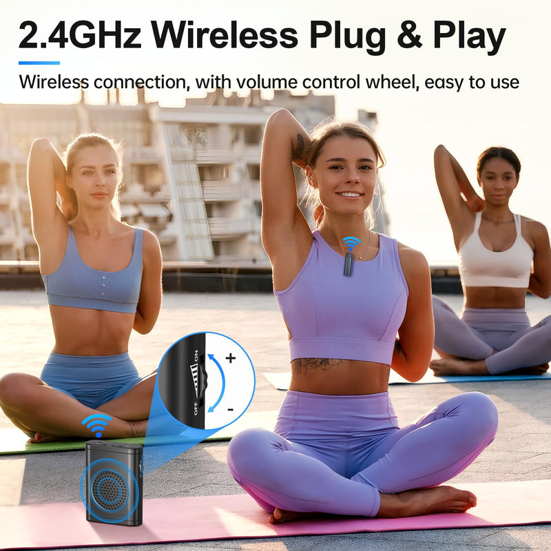 Moman Voice Amplifier with Wireless Lavalier Microphone, Zero Whistling Low Latency Portable Speaker, Personal PA System with Wireless Clip on Mic for Teachers Classroom Yoga Tour Guide Meeting Coach Black