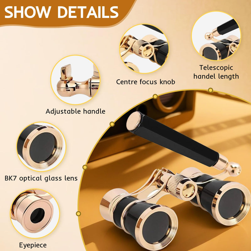 [AUSTRALIA] - Opera Glasses Binoculars,3X25 Theater Binoculars with Foldable Handle for Adults Kids Women,Small Portable Opera Glasses for Theater and Concert Viewing (Black with Handle) Black with Handle 