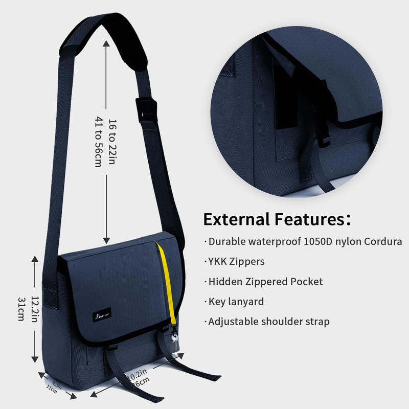 SIMTOP Messenger Bag Crossbody Shoulder Bag for Commuters and Travelers Water Resistant Scratch and Wear Cordura YKK Zipper Blue